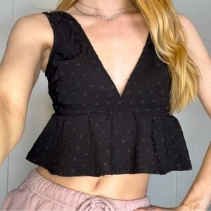 SHEIN Black Polka Dot Peplum Crop